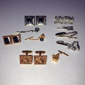 Sophisticated Silver color and Gold color Cufflinks Tie tack bar Style Class